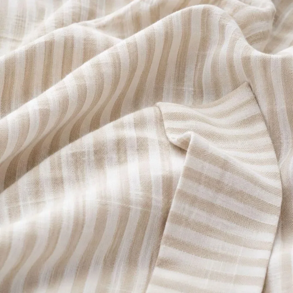 Quince Full Queen European Linen Duvet Cover SET Natural White Stripe RARE